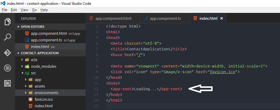 Angular Component selector app-root